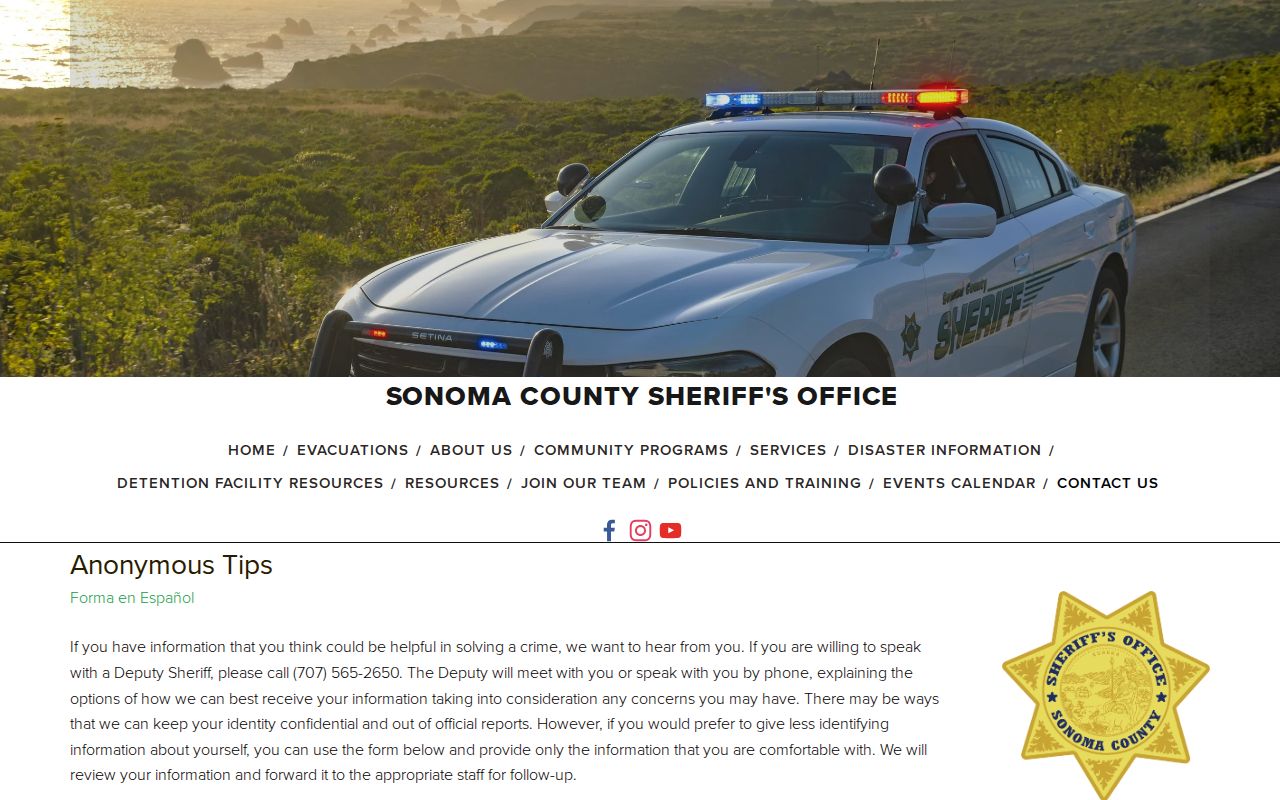Sonoma County wanted fugitive Silent Witness tip page